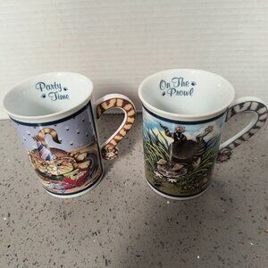 Comical Cats Gary Patterson The Danbury Mint Mugs LOT of 2 Cups Tea/Coffee